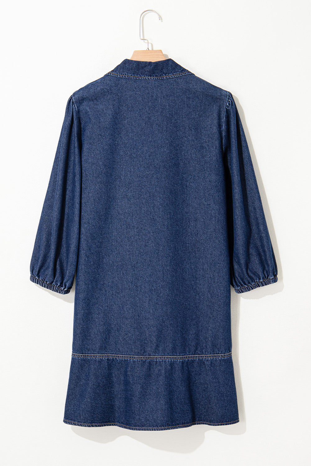 Denim Collared V-Neck Chest Pocket Dress