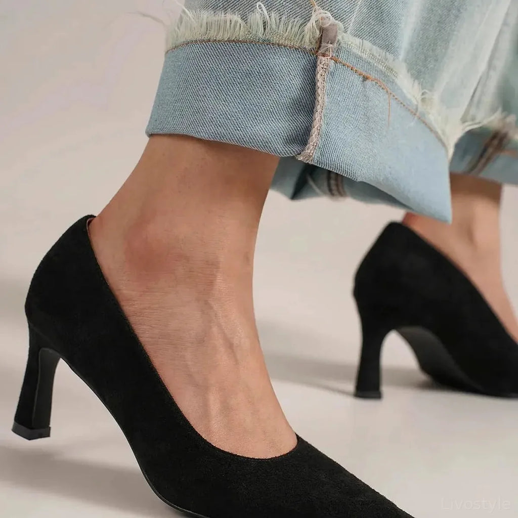 Faux Suede Mid-Heel Pointed Toe Pumps