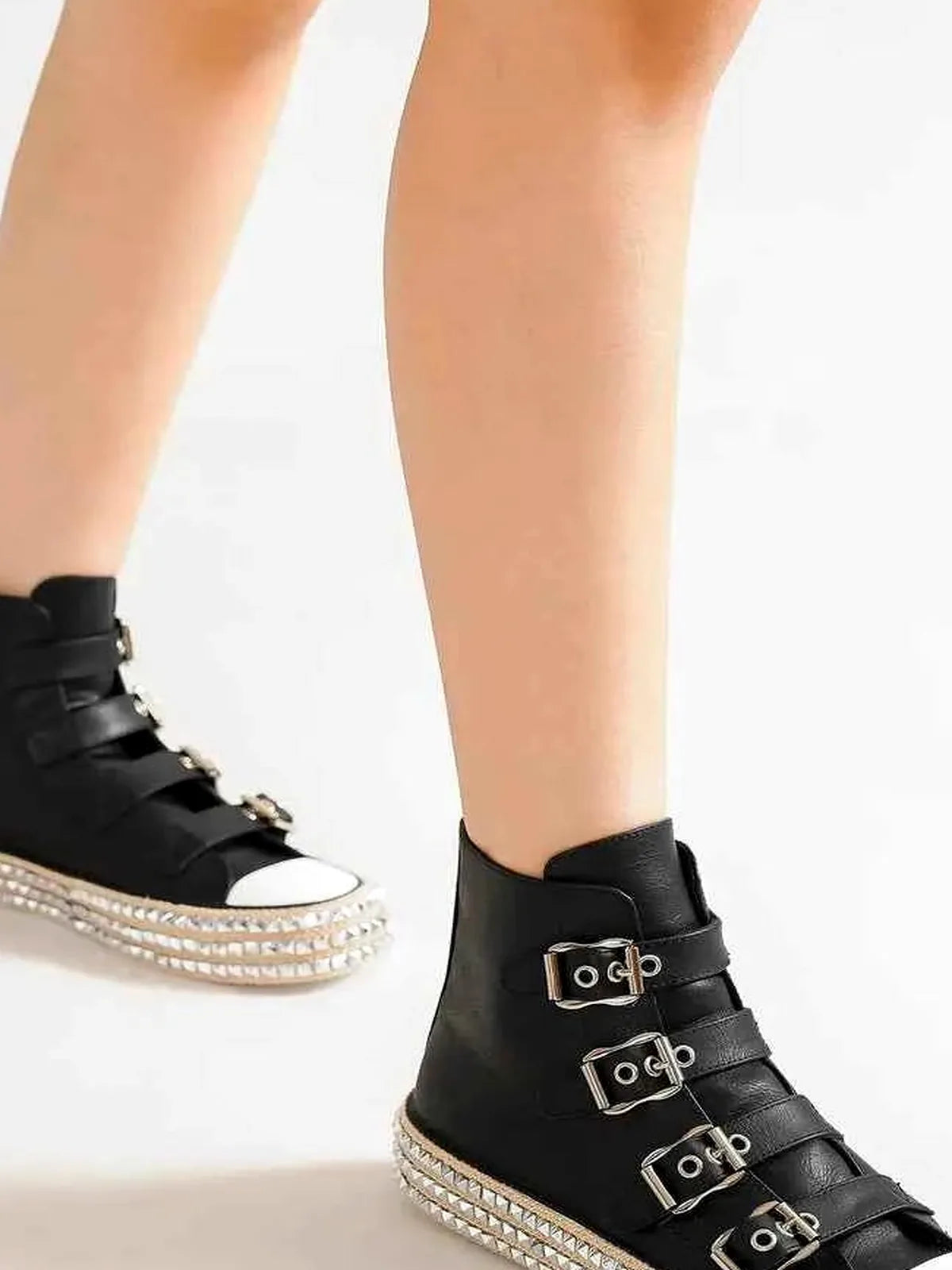 Multi-Buckle Studded Platform Sneakers
