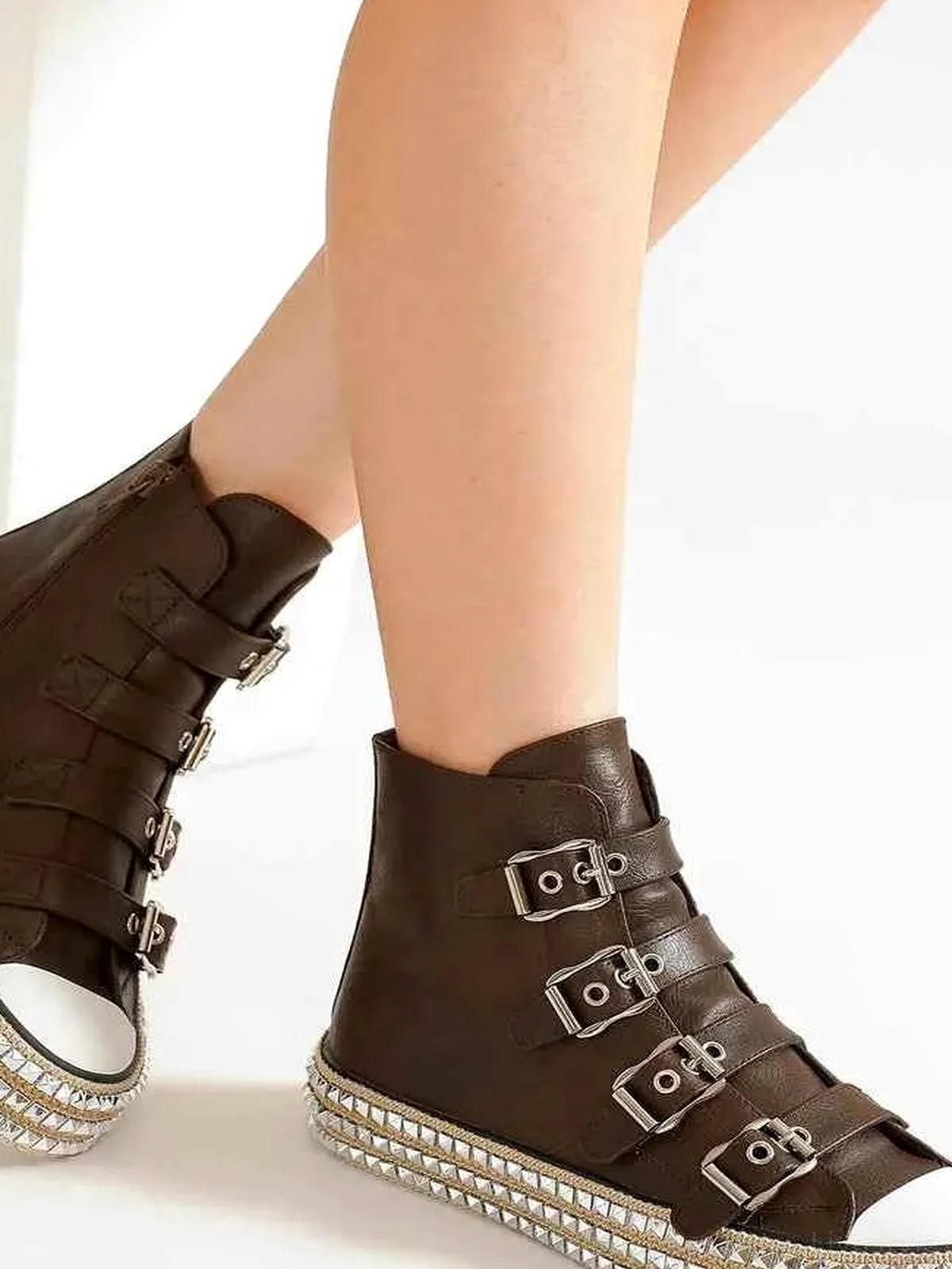 Punk-Inspired Multi-Buckle Studded Platform Sneakers