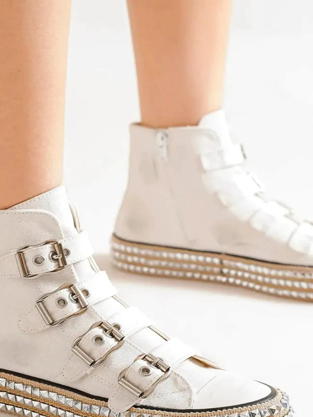 Multi-Buckle Studded Platform High Top Sneakers