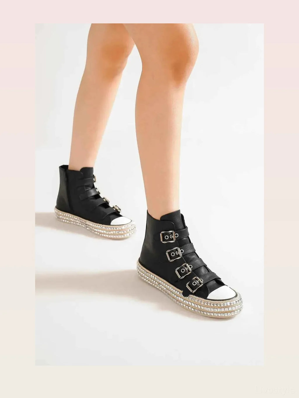 Multi-Buckle Studded Platform Sneakers