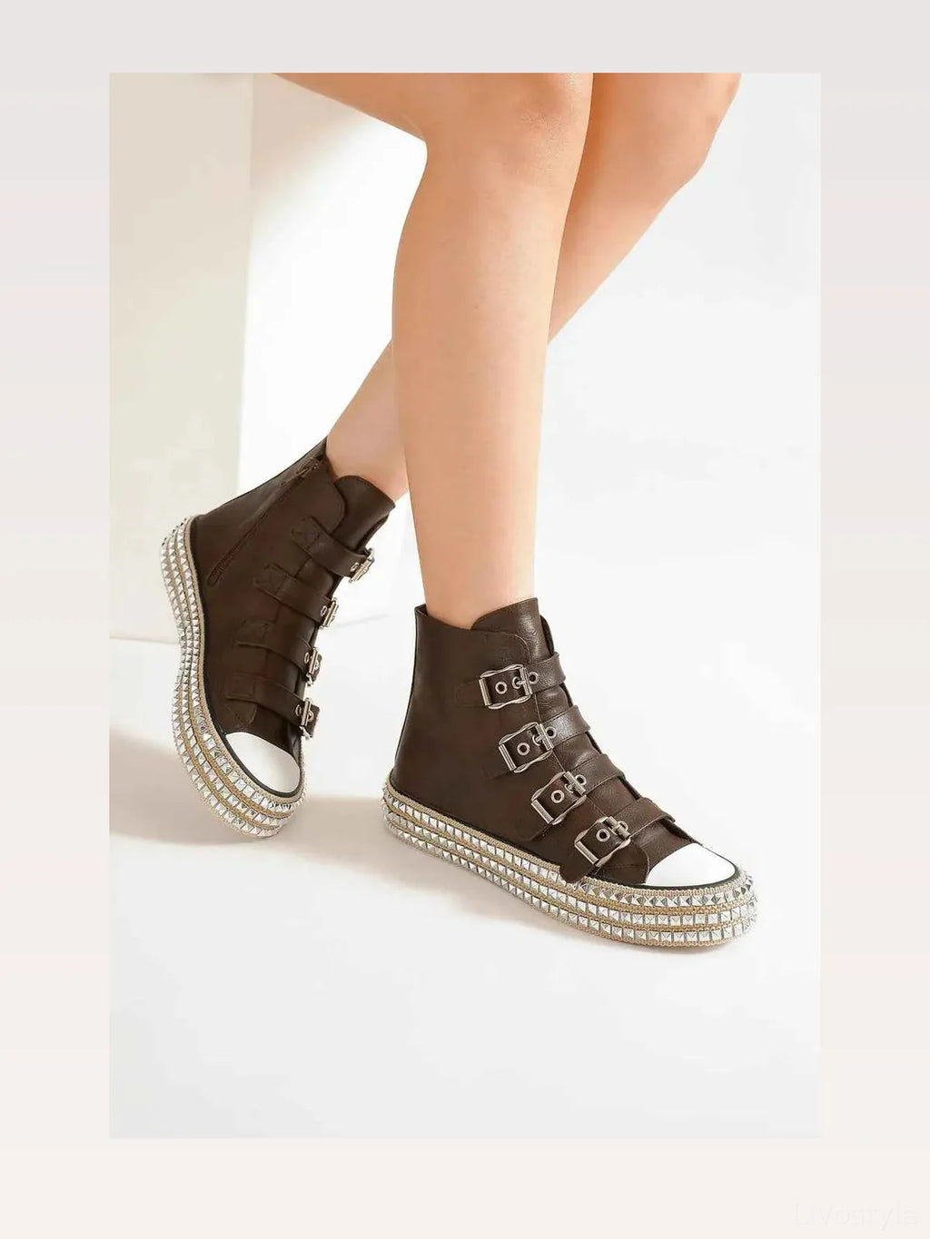 Punk-Inspired Multi-Buckle Studded Platform Sneakers