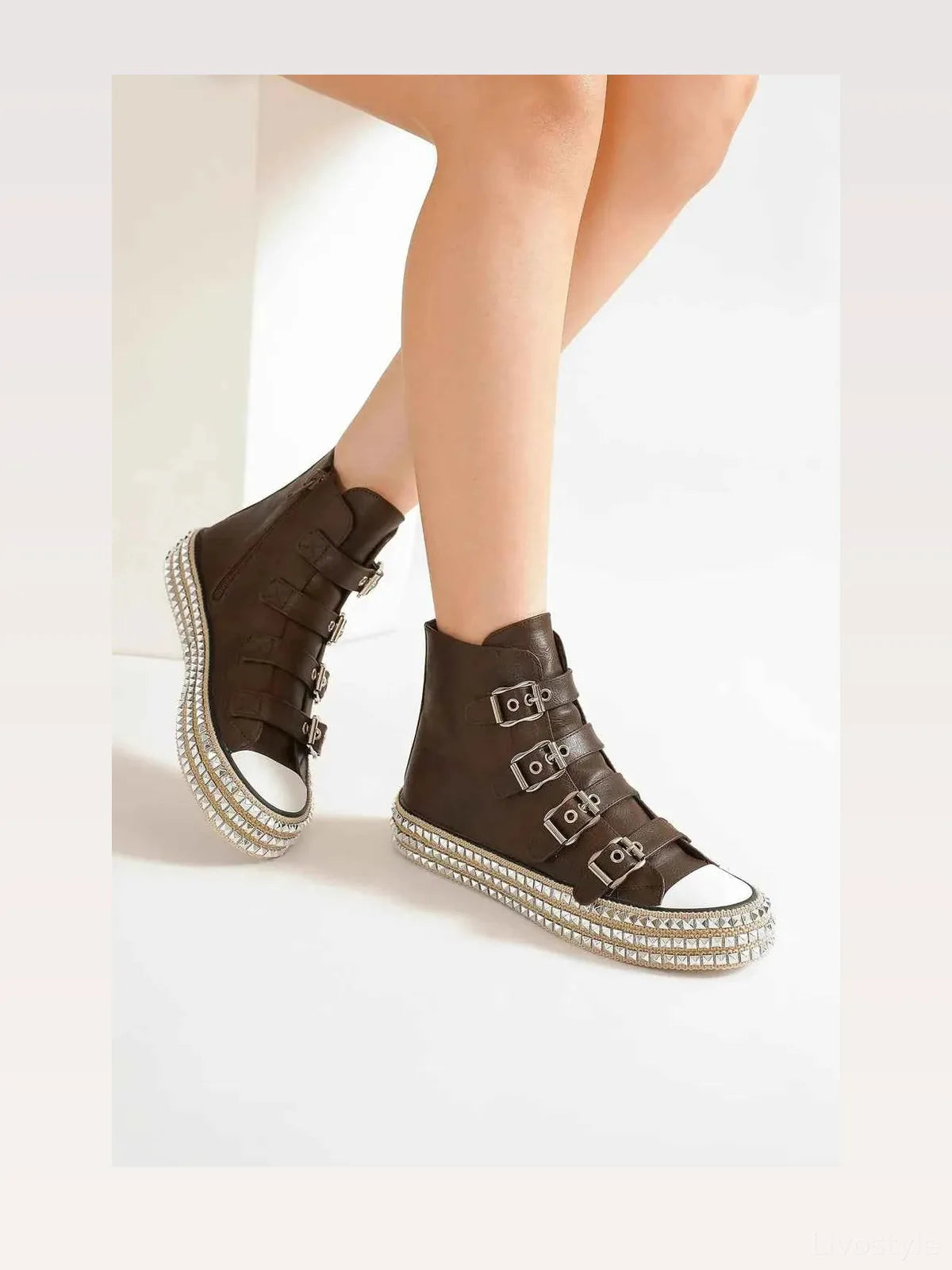 Punk-Inspired Multi-Buckle Studded Platform Sneakers