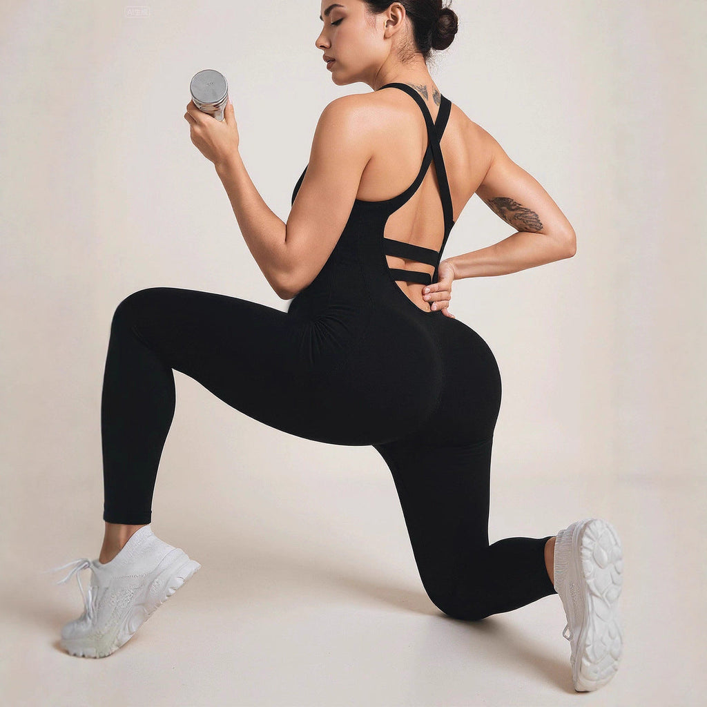 Seamless Knitted Exercise Yoga Clothes Hip Raise Slim Fit Quick-drying Fitness Jumpsuit