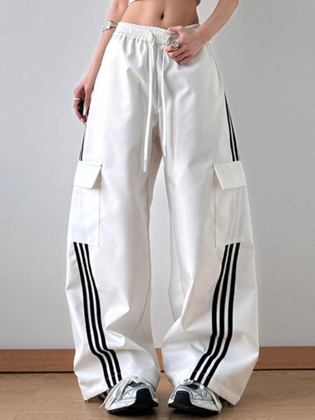 Striped Wide Leg Cargo Pants