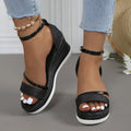 Glitter Platform Wedge Sandals with Ankle Strap