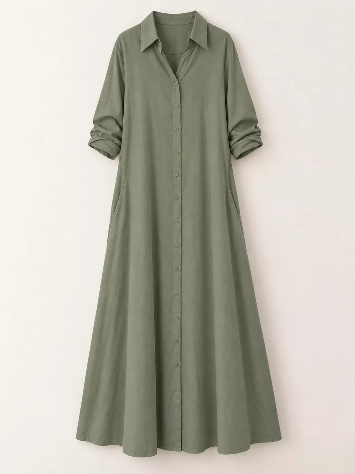 Full Size Button Front Long Sleeve Maxi Shirt Dress Plus Size