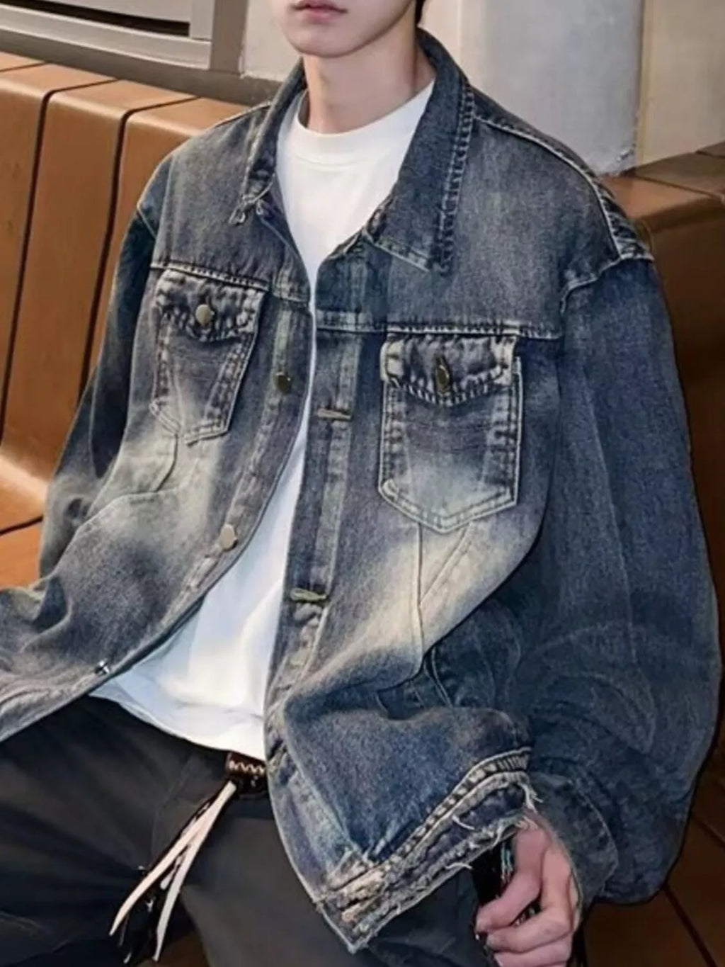 Men's Full Size Vintage Washed Denim Jacket Plus Size