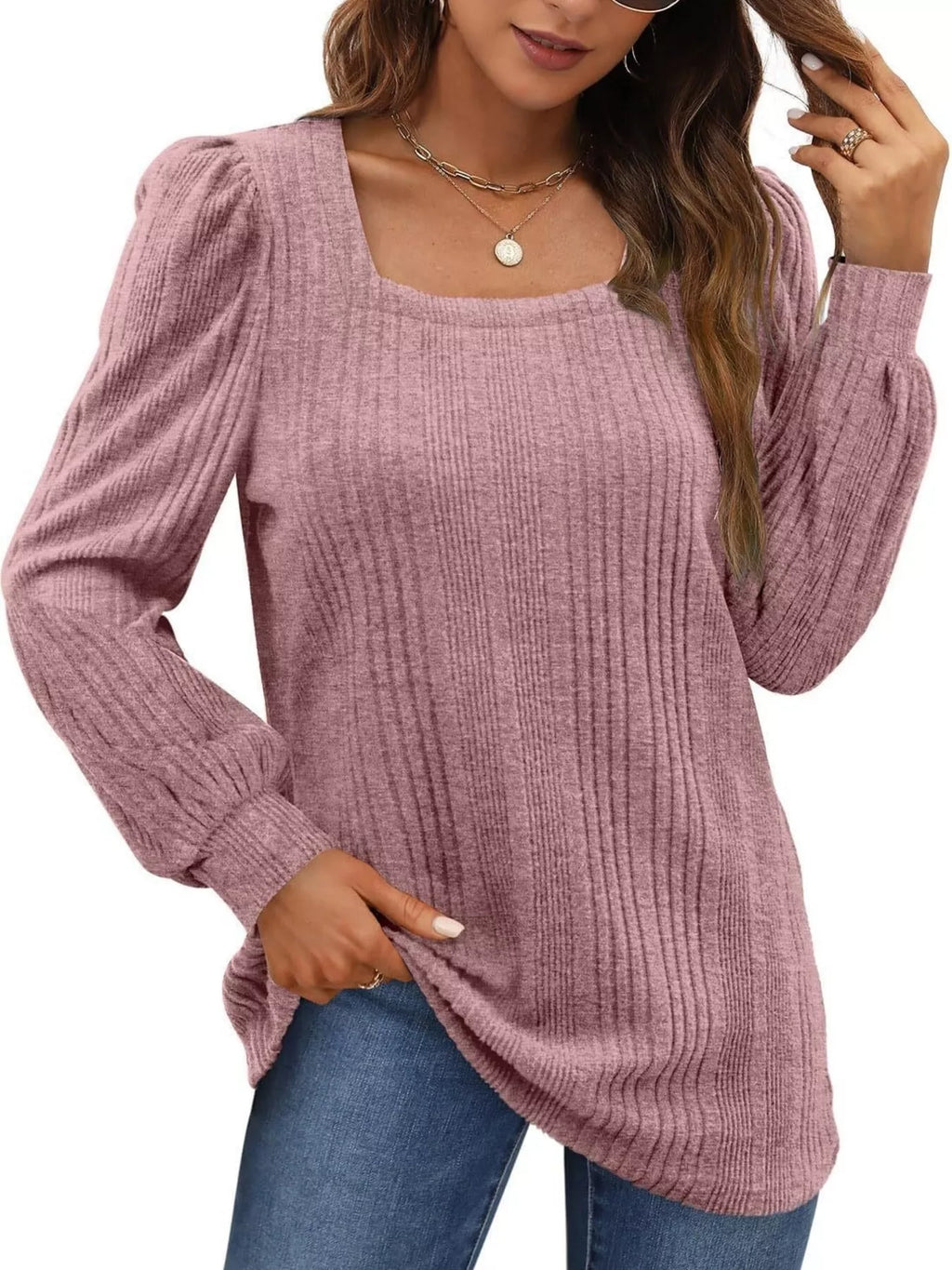 Full Size Square Neck Ribbed Knit Top Plus Size