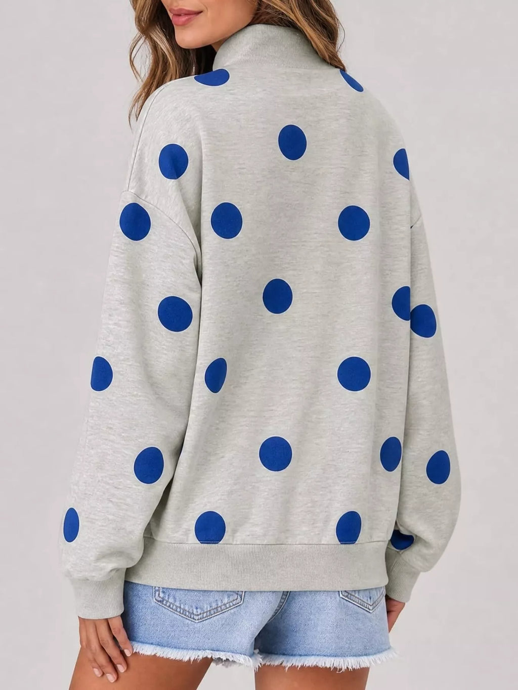 Mock Neck Polka Dot Print Oversized Sweatshirt