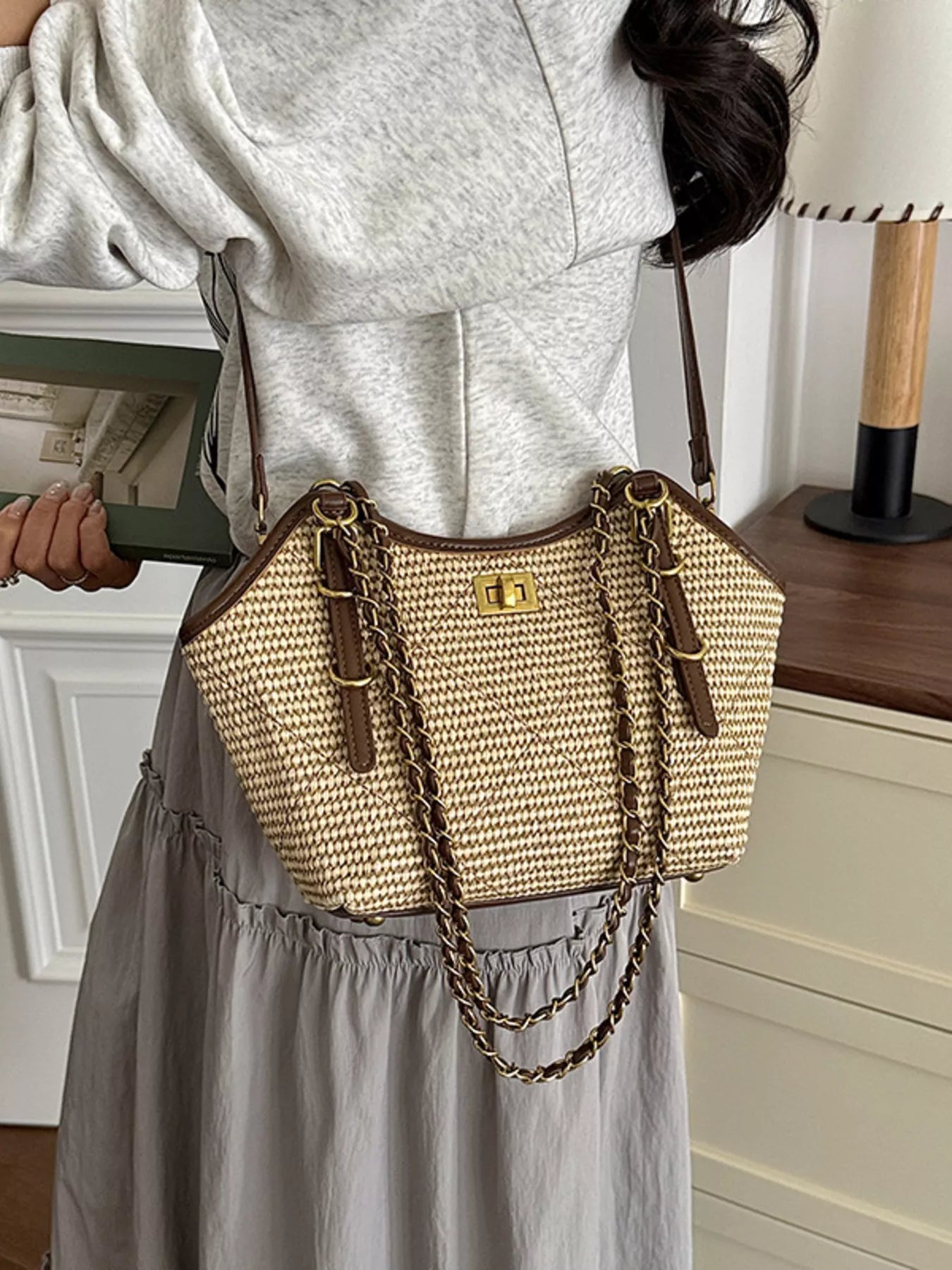 Vintage Woven Straw Crossbody Bag