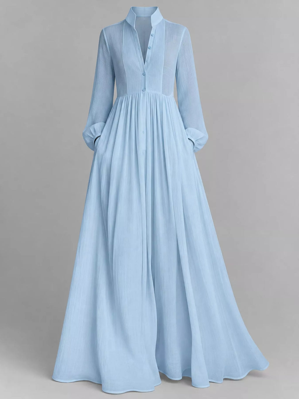 Full Size Long-Sleeve Button Front Maxi Dress Plus Size
