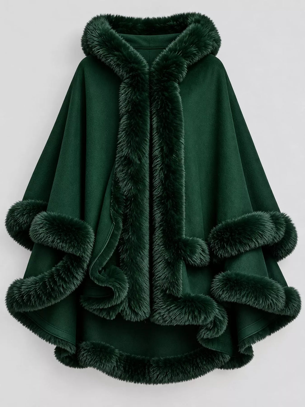 Faux Fur Trimmed Hooded Cape