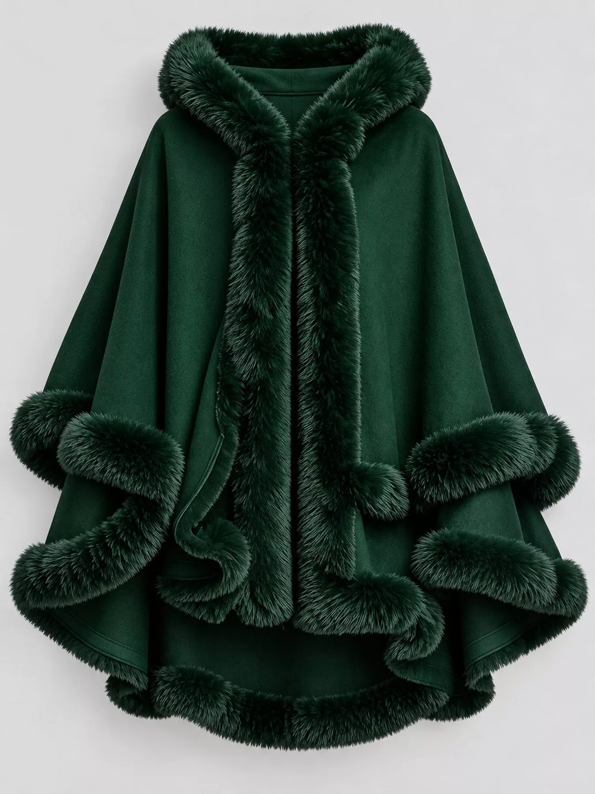 Faux Fur Trimmed Hooded Cape