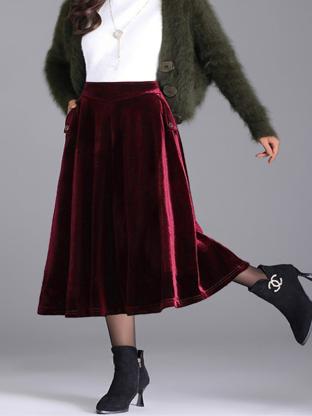 Elegant Velvet A-Line Midi Skirt