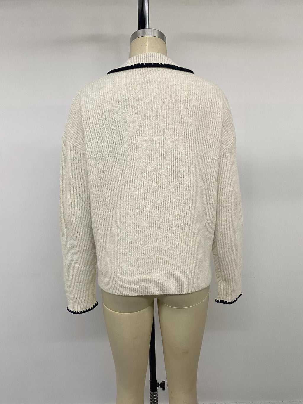 Contrast Trim Dropped Shoulder Sweater