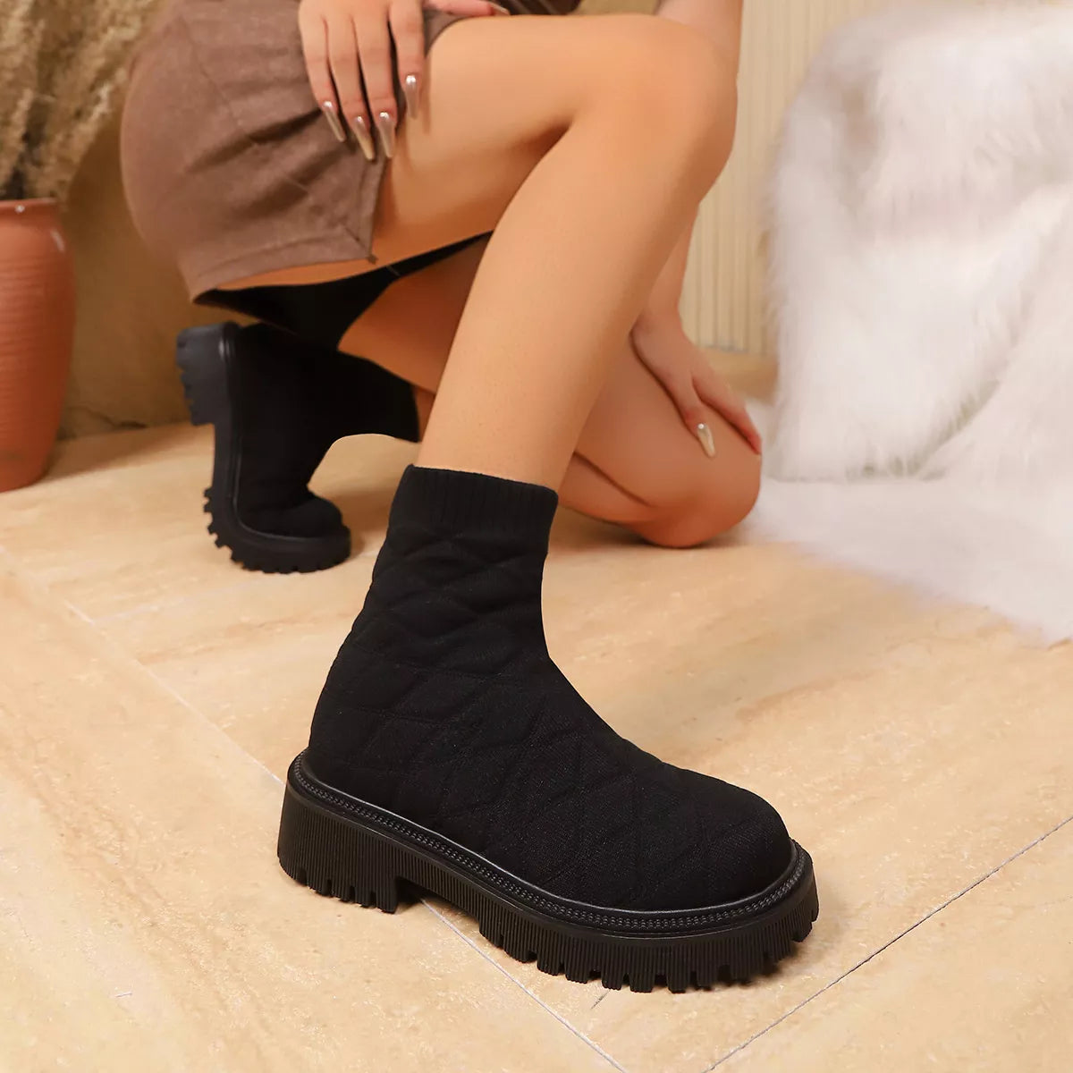 Round Toe Block Heels Boots