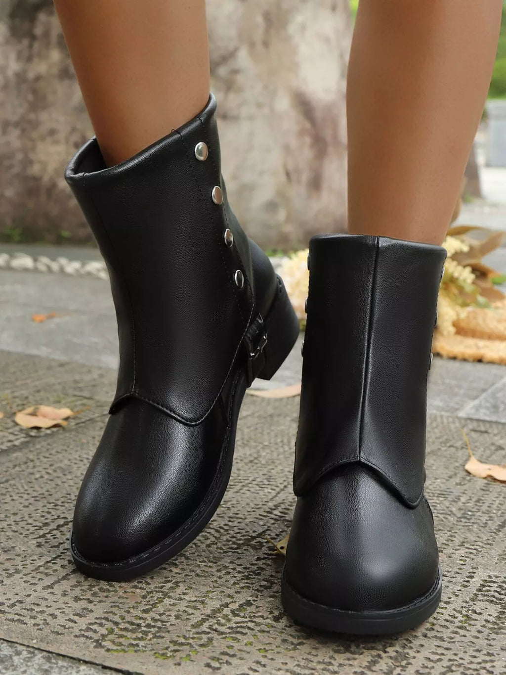 Buckle Block Heels Boots