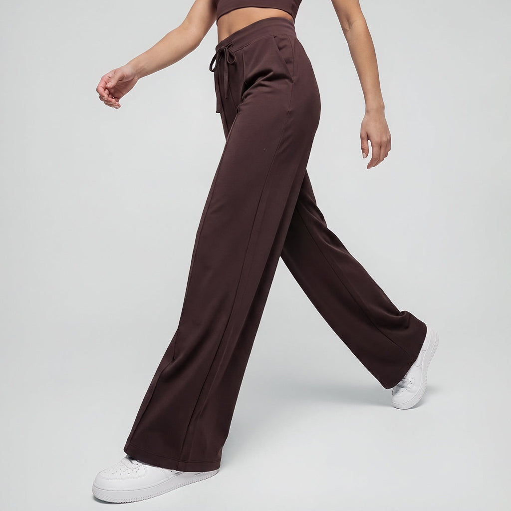 Womens High-Waisted Drawstring Wide-Leg Yoga Pants