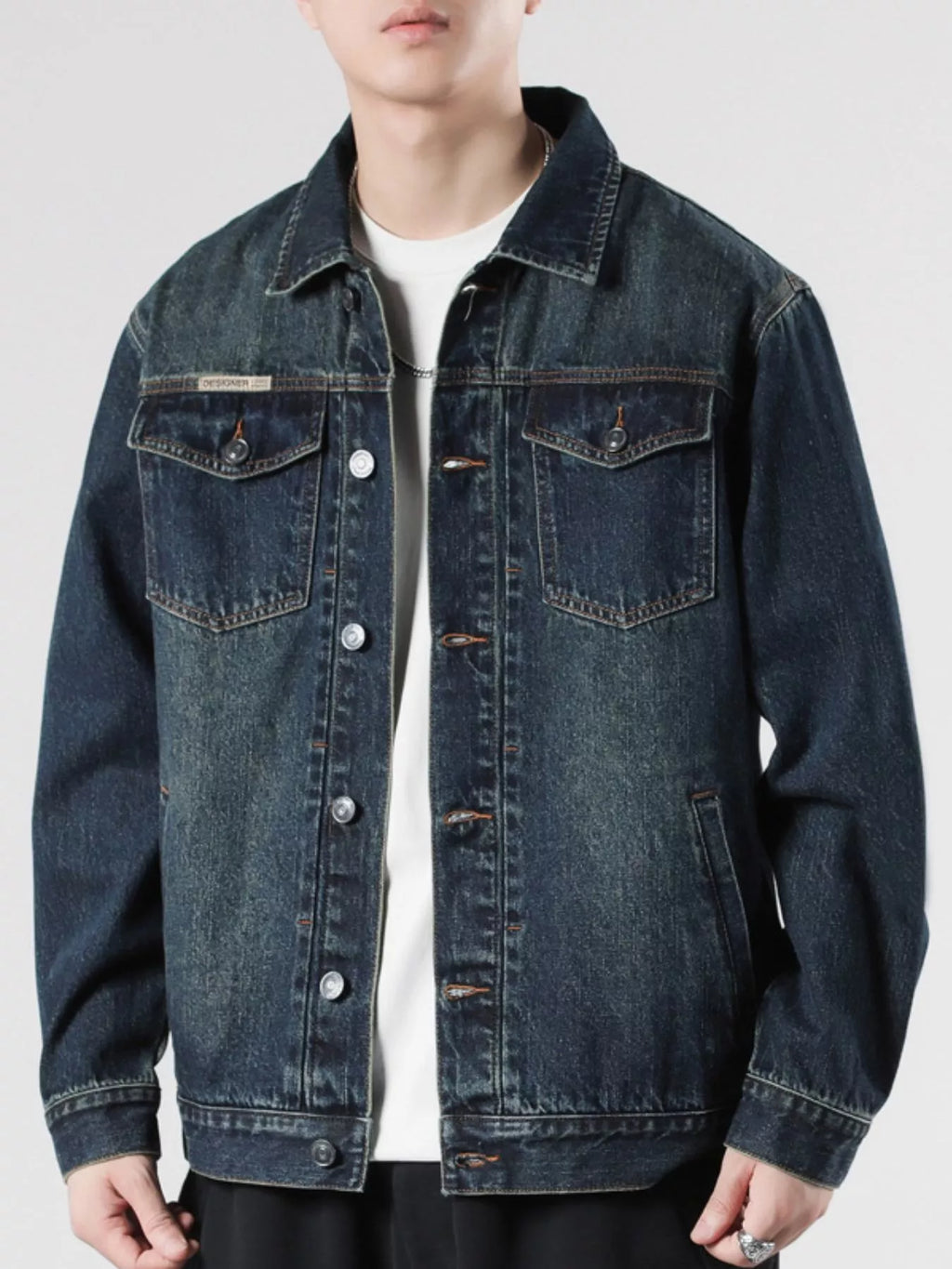 Men's Plus Size Button Up Wash Denim Jacket