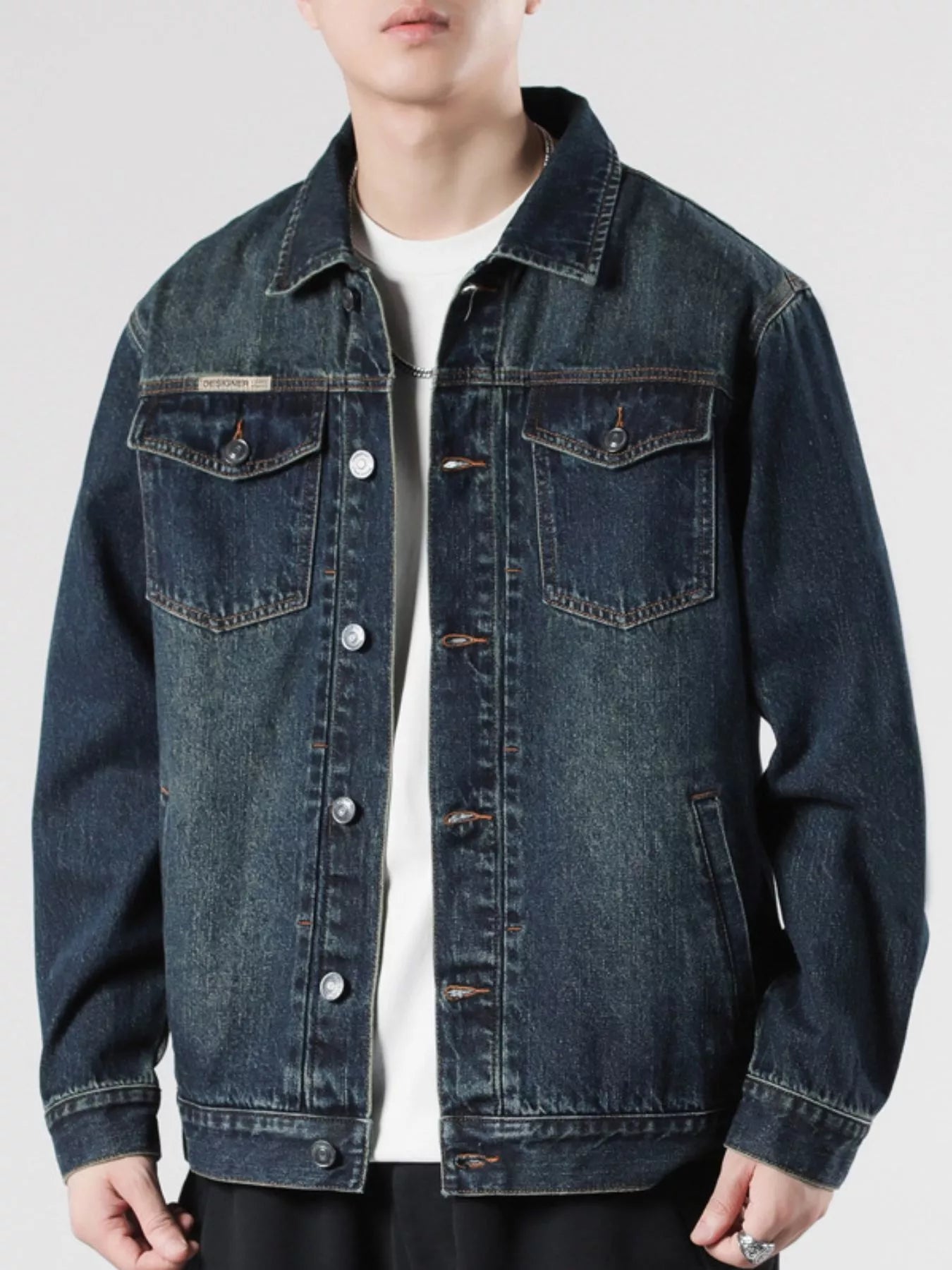 Men's Plus Size Button Up Wash Denim Jacket