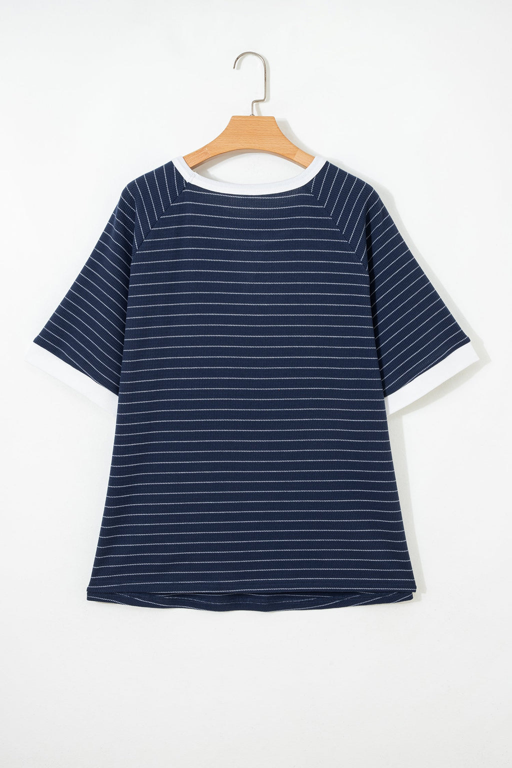 Plus Size Stripe Contrast Trim Ribbed T-Shirt