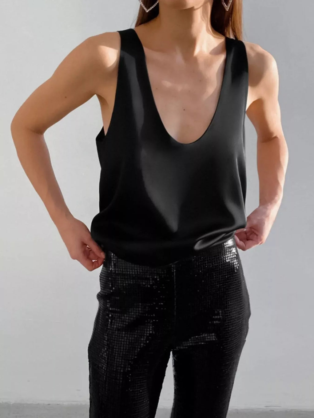 Satin Deep V-Neck Tank