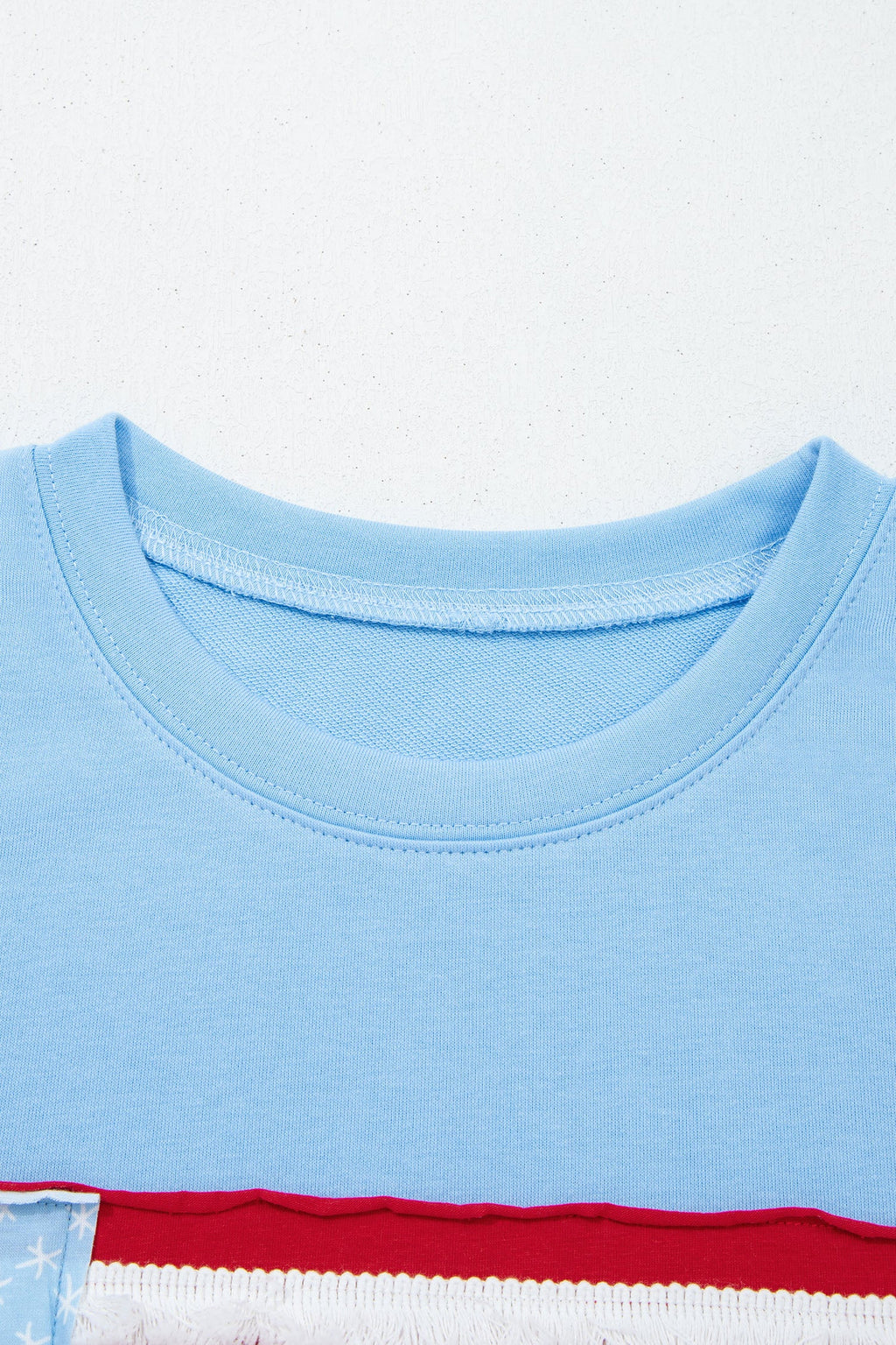 Mist Blue USA Flag Textured Patchwork Cap Sleeve Tee
