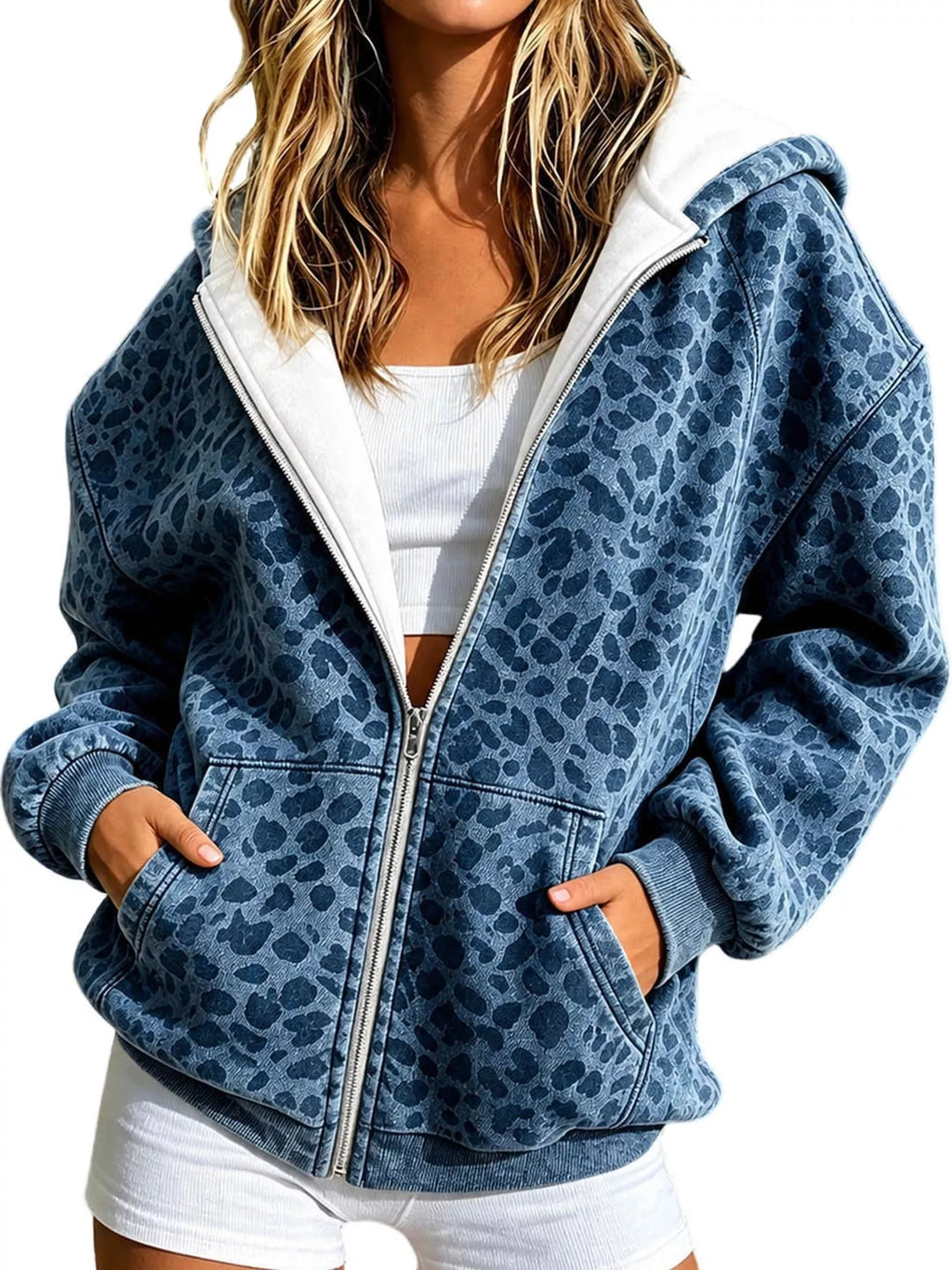 Full Size Leopard Zip Up Hoodie Plus Size