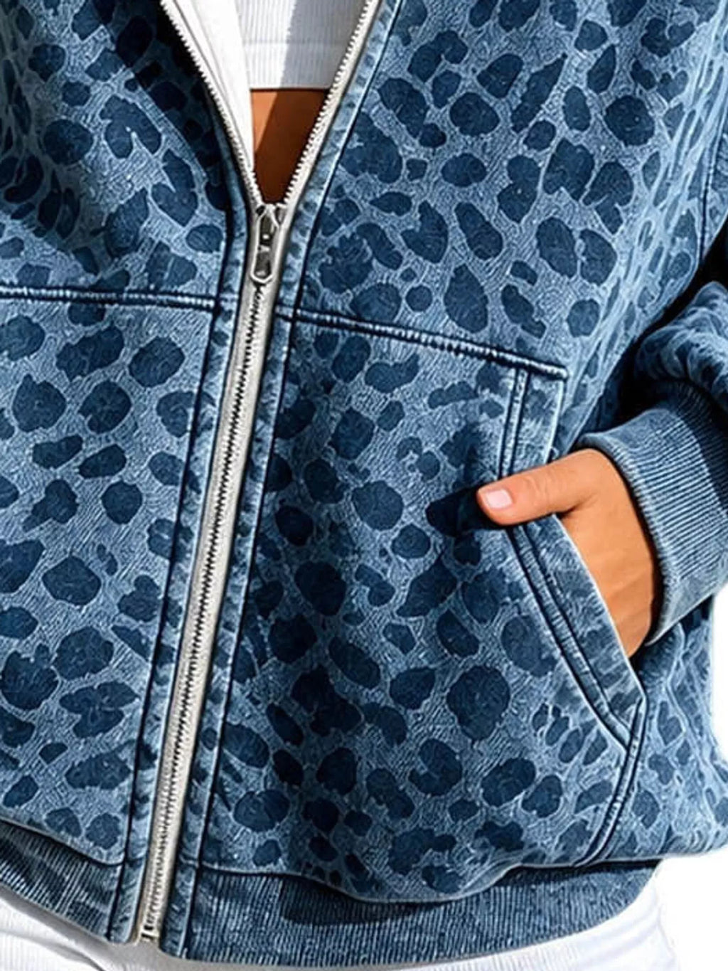 Full Size Leopard Zip Up Hoodie Plus Size