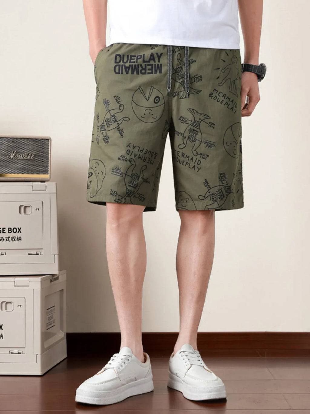 Men's Plus Size Printed Drawstring Shorts