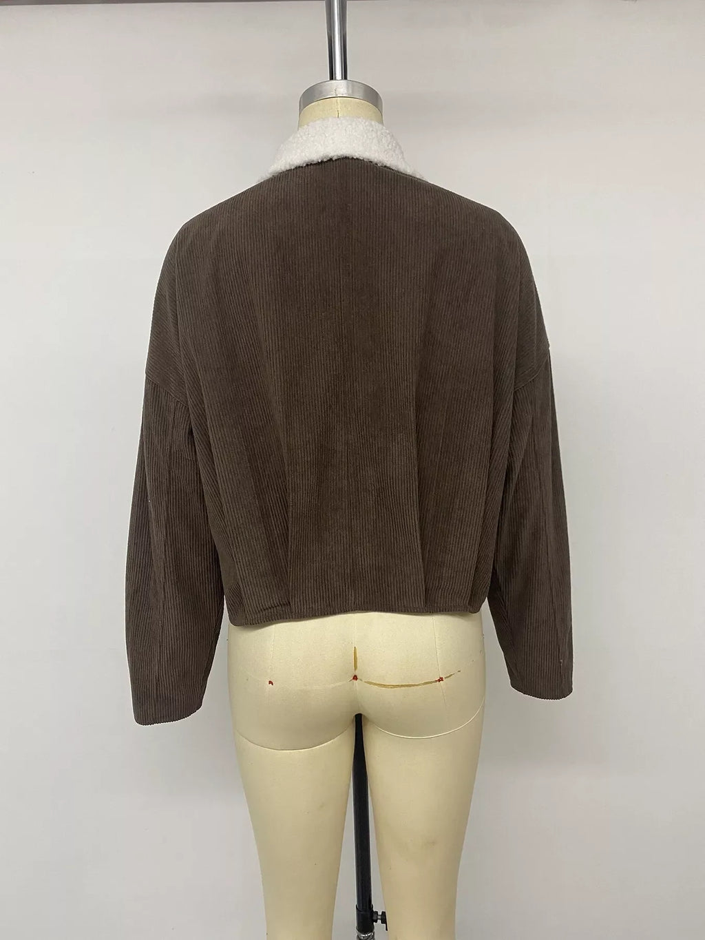 Contrast Sherpa Collar Corduroy Zip Up Jacket