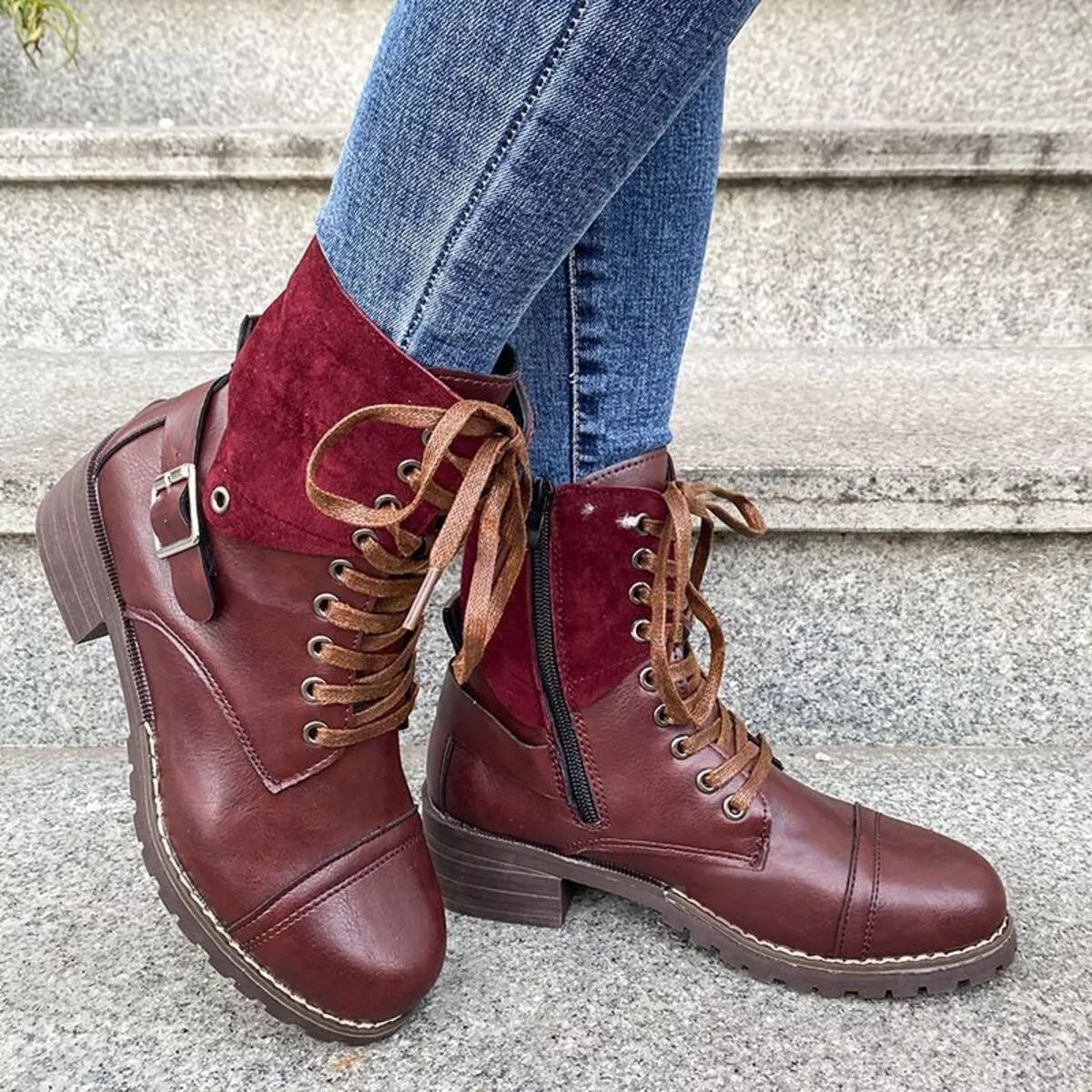 Lace-Up Block Heels Boots