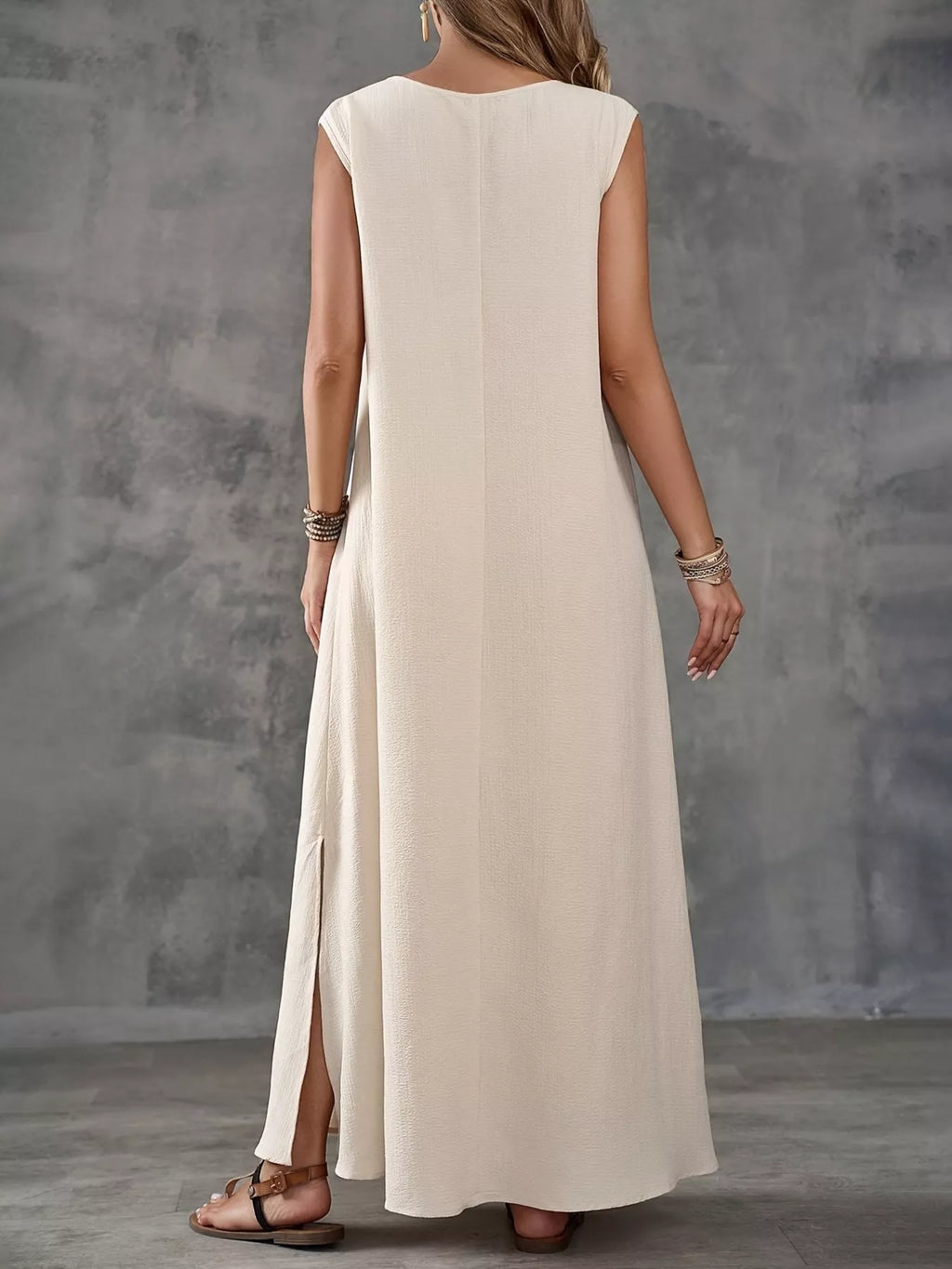 Sleeveless V-Neck Side-Slit Maxi Dress