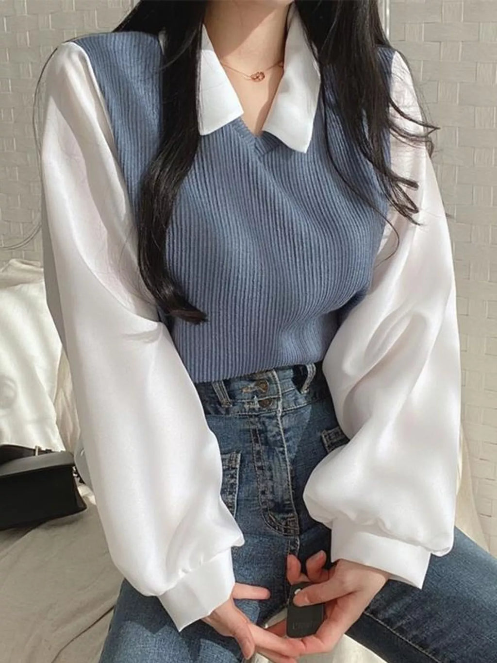 Layered Look Long Sleeve Blouse