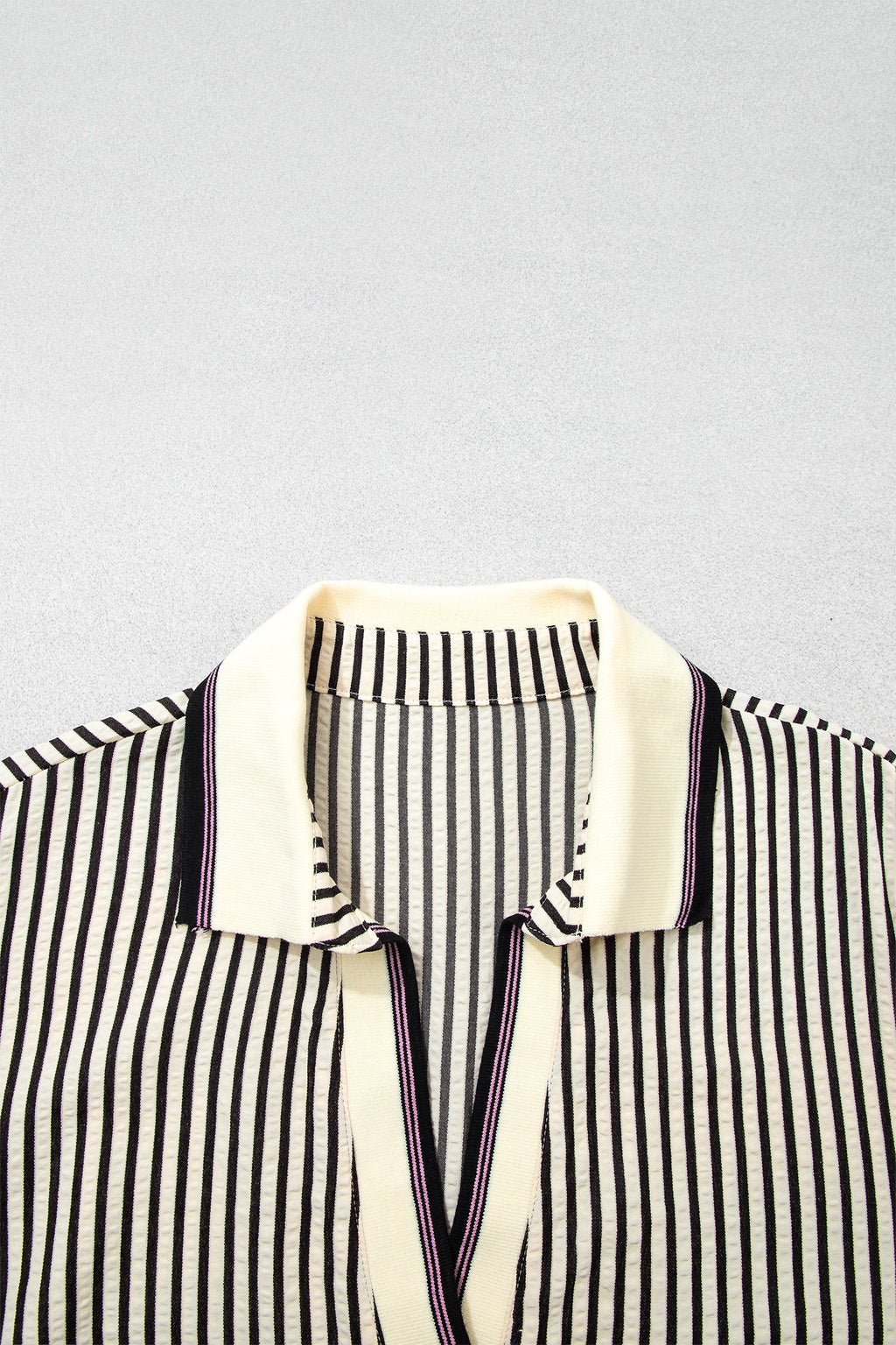 Black Stripe Patchwork Striped V Neck Tunic Plus Size Blouse