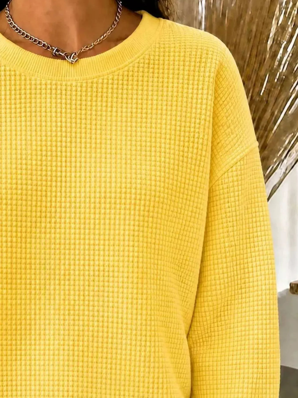 Full Size Waffle Knit Crewneck Sweatshirt Plus Size