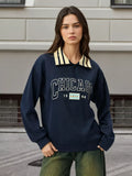 Graphic Sweatshirt with Striped Collar