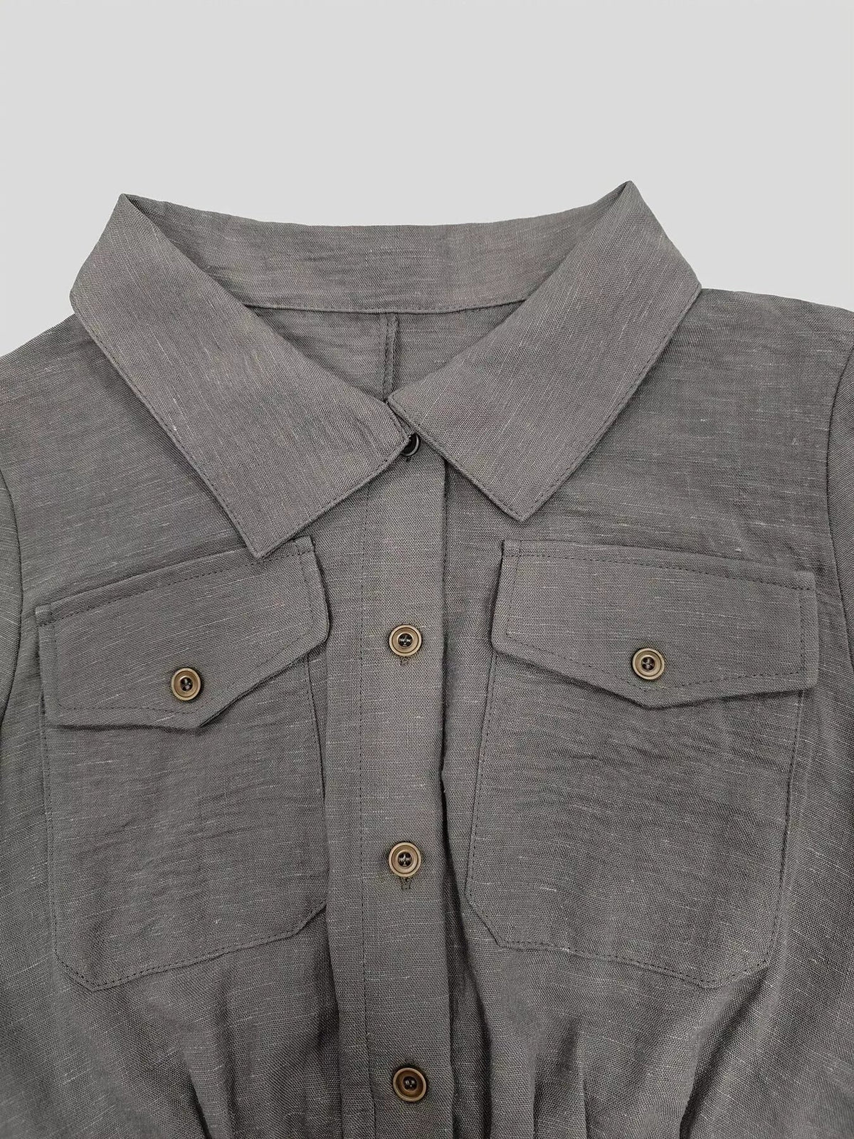Button Front Long-Sleeve Jumpsuit