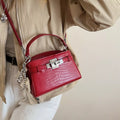 Crocodile-Embossed Top-Handle Handbag