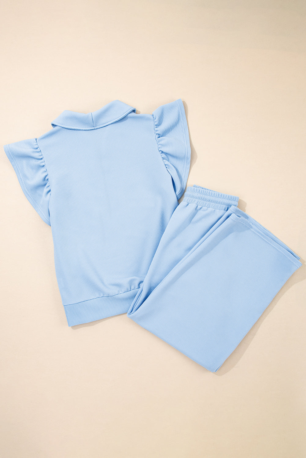 Textured Ruffle Half Zip Top and Pants Set