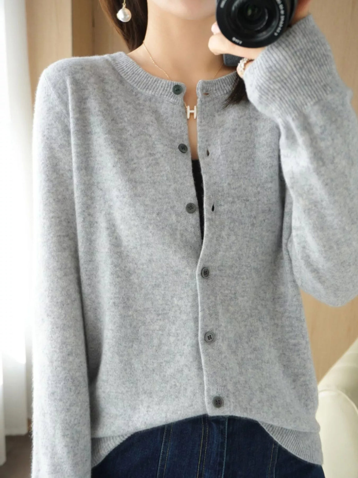 Classic Crew Neck Knit Cardigan