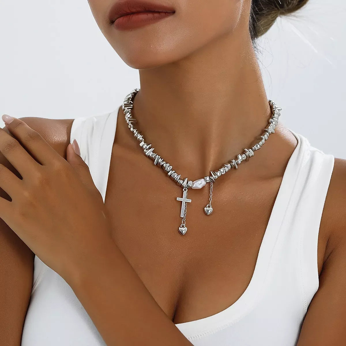 Chunky Chain Cross Pendant Necklace