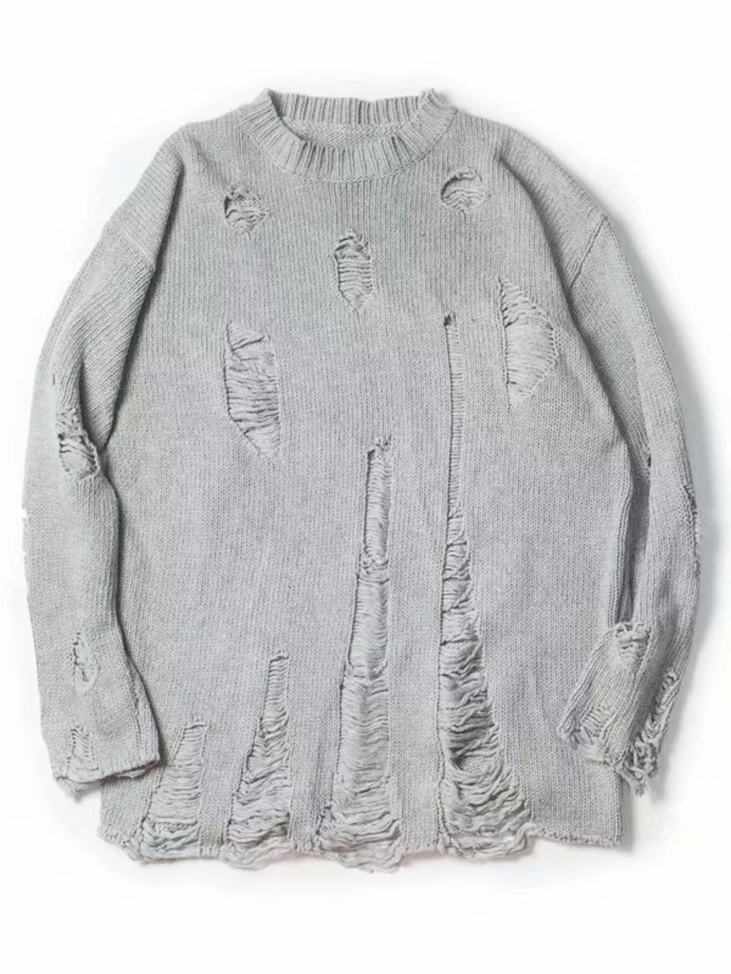 Men's Distressed Round Neck Sweater