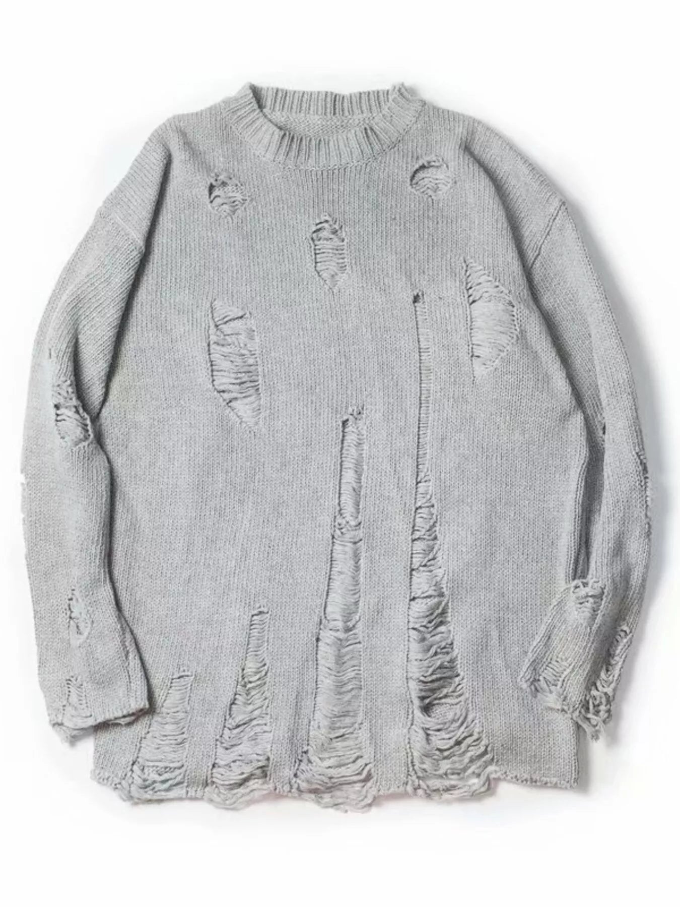 Men's Distressed Round Neck Sweater