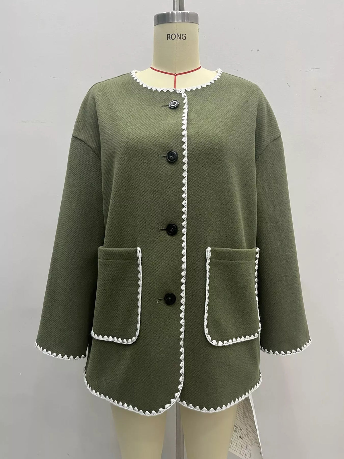 Contrast Trim Button-Front Outerwear