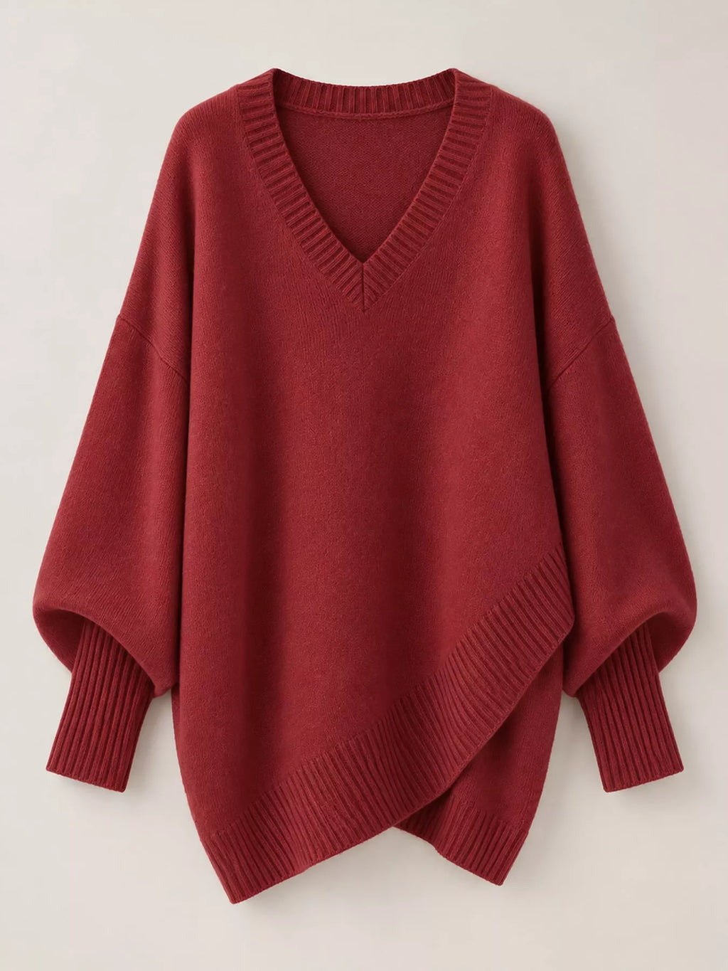 Full Size V-Neck Oversized Batwing Sleeve Sweater Plus Size