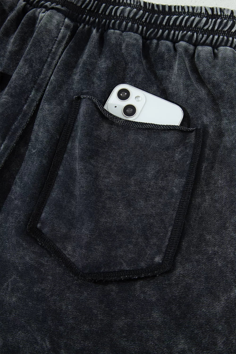 Mineral Wash Raw Seam Drawstring Elastic Waist Barrel Pants