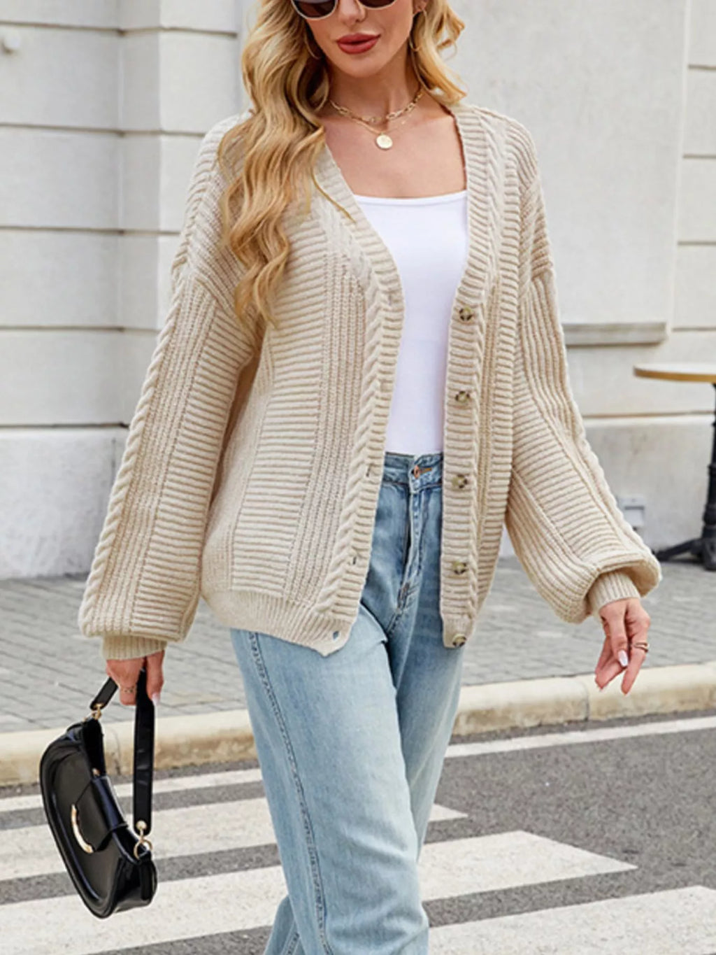 Cable Knit Button-Up Cardigan